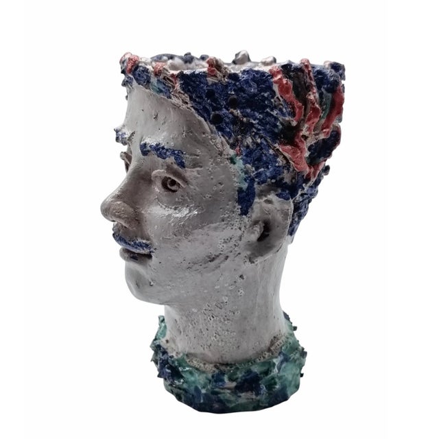 Handcrafted Ceramic Planters in the shape of Heads, Italy, 1950s, Set of 2 For Sale - Image 12 of 15