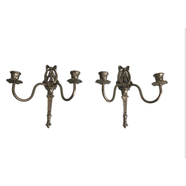 Early 20th Century Pair of Early 20th Century French Wall Candle Sconces With Bow Motif For Sale - Image 5 of 5