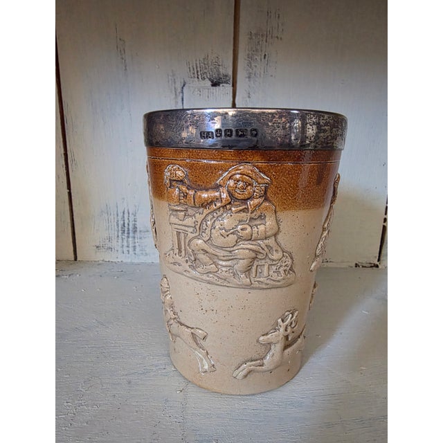 Antique English Stoneware Beaker With Sterling Rim For Sale In San Antonio - Image 6 of 8