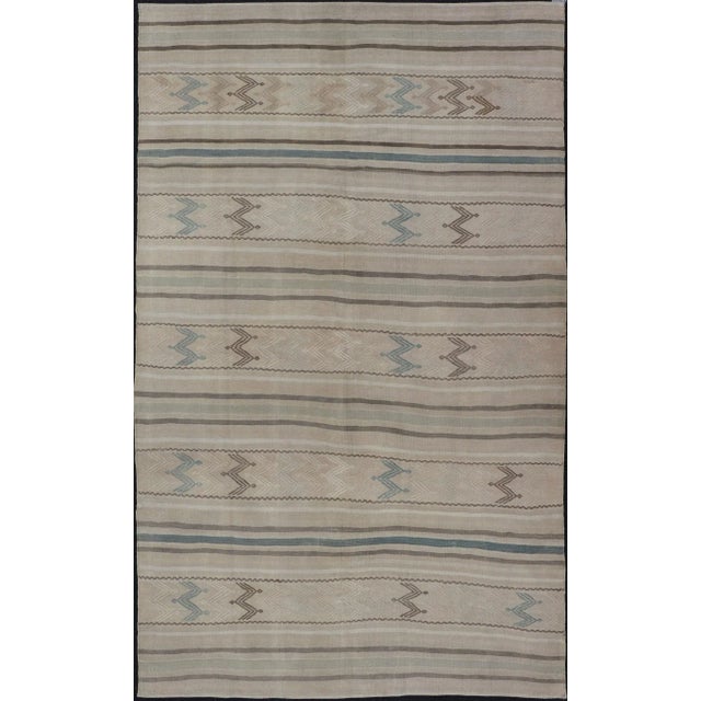 Vintage Turkish Flat-Weave Muted Colored Kilim in Taupe, Brown and Light Blue For Sale - Image 12 of 12