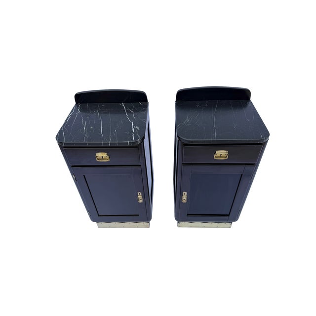 1930s Viennese Art Deco Nightstands with Black Marble Tops and Brass Details, c. 1940, Set of 2 For Sale - Image 5 of 9