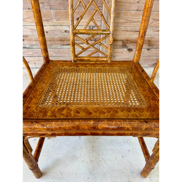 Late 20th Century Vintage Chinoiserie Regency Horseshoe Bamboo Rattan & Cane Side Chair For Sale - Image 5 of 12