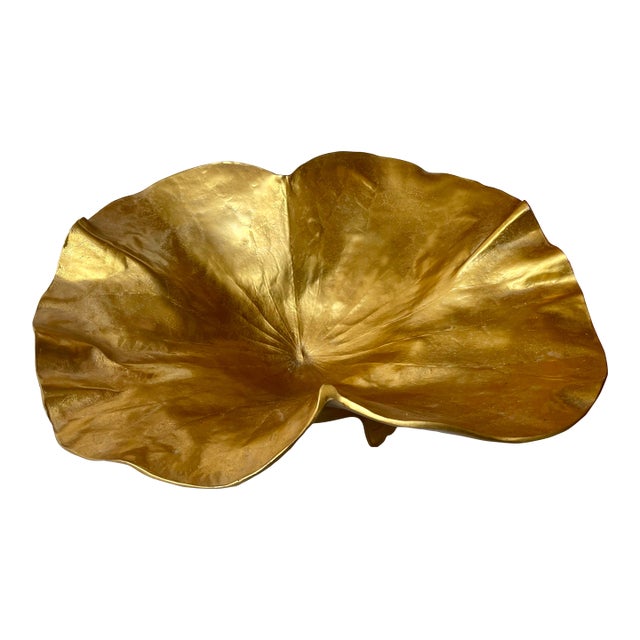 Harvin Virginia Metalcrafters Large Lotus Anodized Gold Aluminum Bowl on Stand For Sale