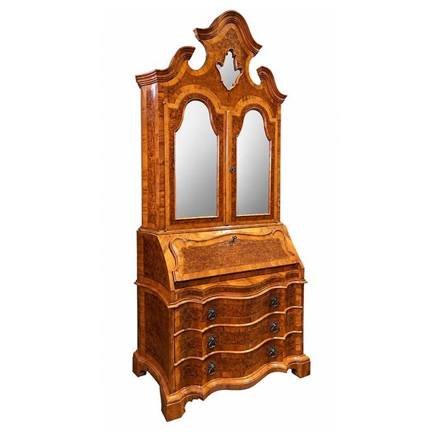 Early 20th Century Venetian Burl Trumeau with Flap and Mirrors For Sale - Image 3 of 6