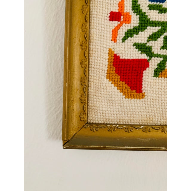 Vintage Folk Art Scandinavian Style Needlepoint Framed