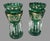 Glass Pair Antique Victorian 14" Emerald Green & Gilt Art Glass Mantle Lusters With Prisms For Sale - Image 7 of 12