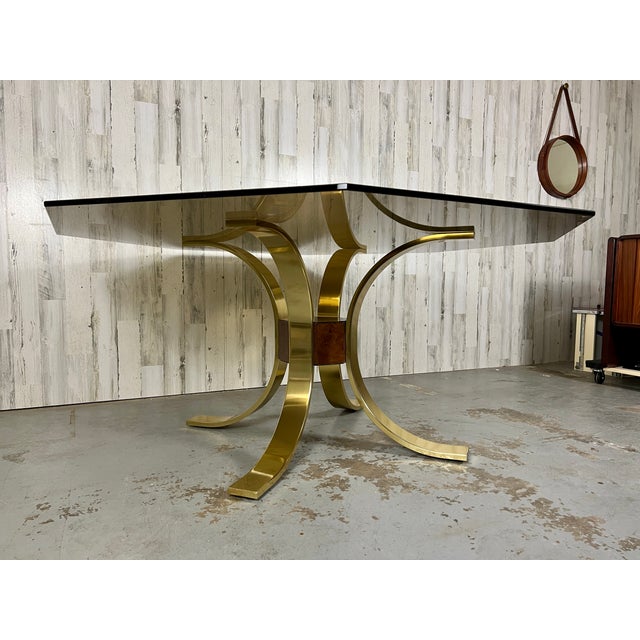 1980s Mastercraft Style Brass, Burl, & Smoked Glass Dining Table For Sale - Image 13 of 13