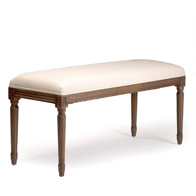 French Country Lille Bench in Ivory Linen with Dark Natural Oak For Sale - Image 3 of 3