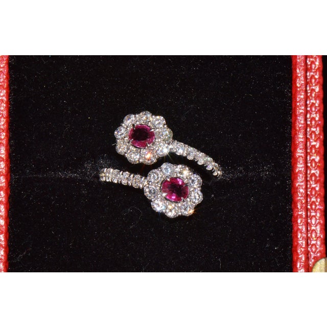 Certified Natural 2.08cts Ruby & Diamond Floral Bypass Halo Ring in Solid 18k White Gold, Size 5.5 For Sale - Image 11 of 12