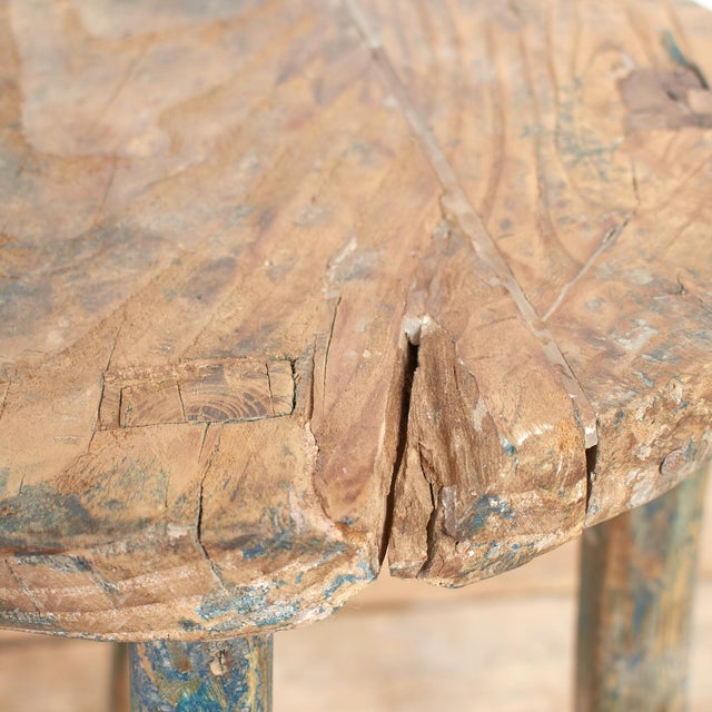 Antique Rustic Round Top Stool For Sale - Image 6 of 7