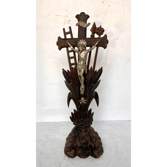Imported from France. Hand carved wood crucifix with pewter finish figure. Love the addition of the ladder behind the...