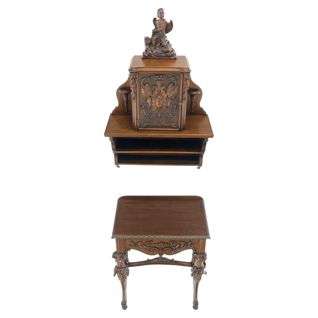 Petit Heavily Carved Walnut Cherubs Rope Edge Two Piece Console Table Shelf MINT For Sale - Image 11 of 18