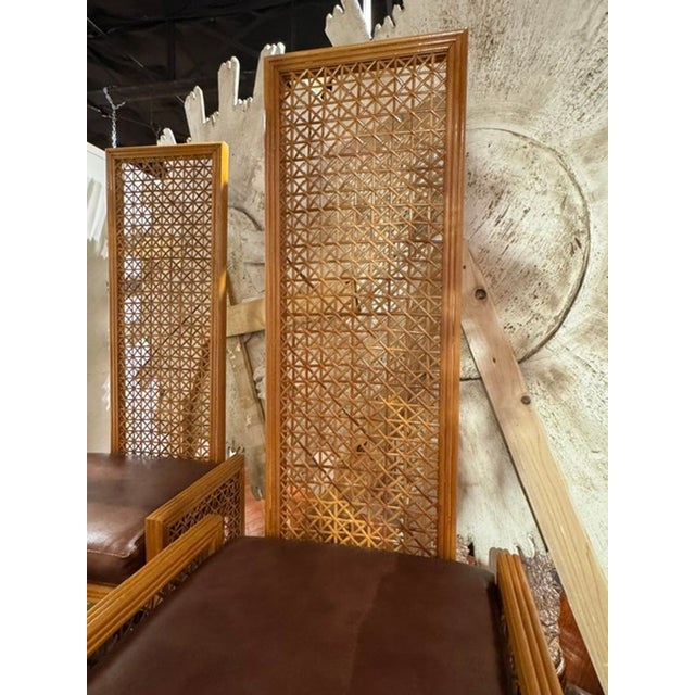 Late 20th Century Pair of MCM Designer High Back Rattan Hall Chairs For Sale - Image 5 of 8