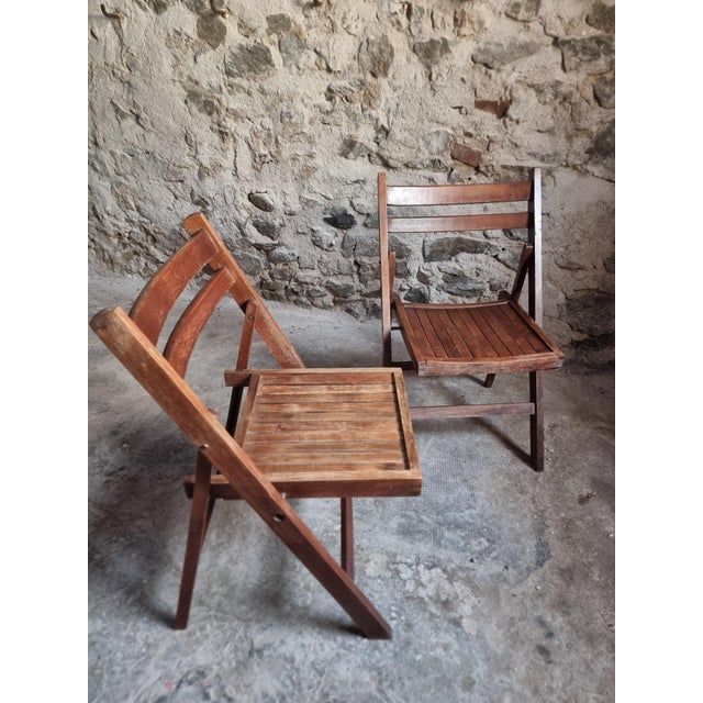 Vintage French Beech Wood Folding Chairs, 1970s, Set of 2 For Sale - Image 6 of 12