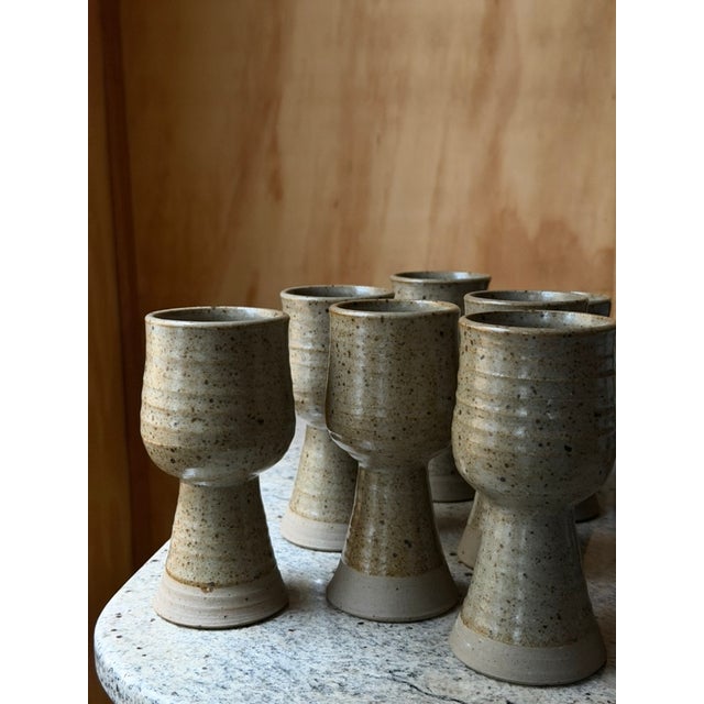 Handmade Speckled Stoneware Goblets, Set of 8 For Sale - Image 12 of 18