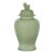 Crackle Green Celadon Lidded Vase with Stylized Foo Dog Finial For Sale