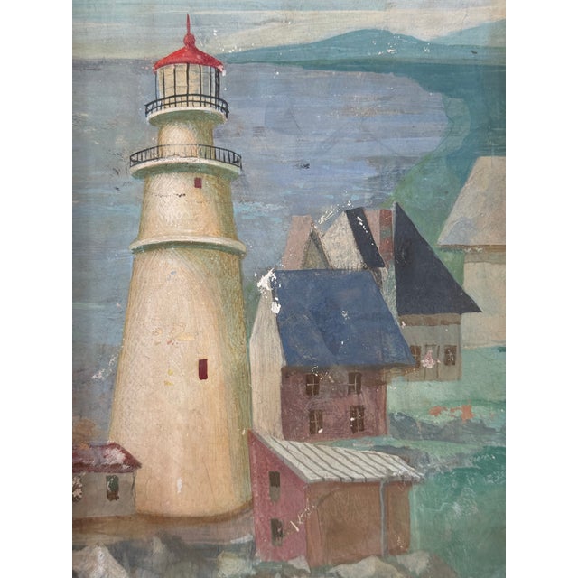 1950s Vintage Modernist Coastal Seascape With Lighthouse For Sale - Image 5 of 10