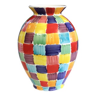 Large Vintage Italian La Musa Pottery Vase Signed Raymor Rainbow Colorful 15" For Sale