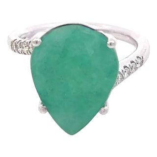 Natural Emerald Diamond Ring Size 7 14k White Gold 7.17 TCW Certified For Sale