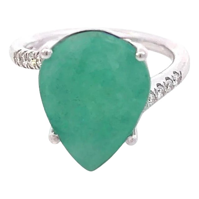Natural Emerald Diamond Ring Size 7 14k White Gold 7.17 TCW Certified For Sale