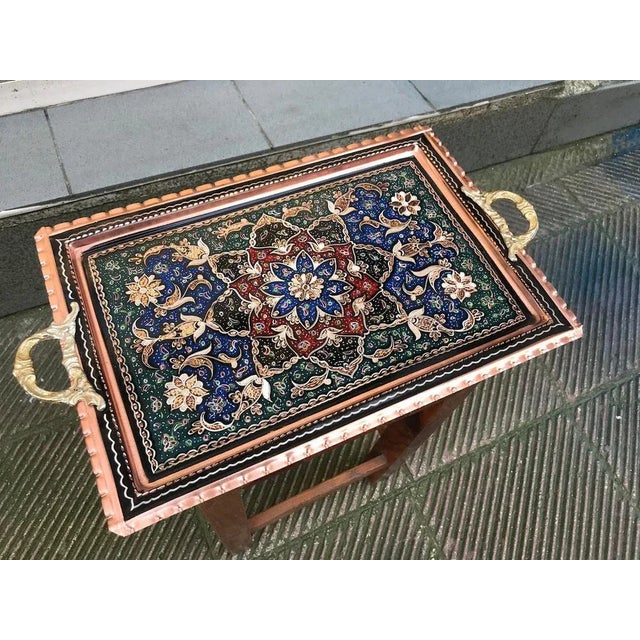 Blue Handmade Carved Serving Tray with Handles For Sale - Image 8 of 11