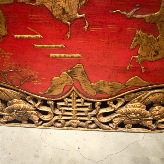 Red Pair Antique Red Chinoiserie Wedding Cabinets Armoires For Sale - Image 8 of 10