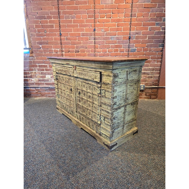 Yellow Handcarved Reclaimed Wood Sideboard For Sale - Image 8 of 9