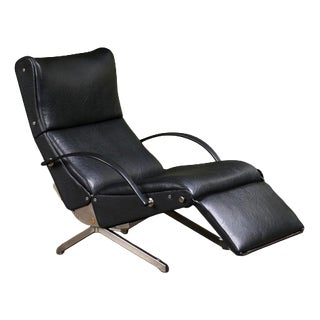 P40 Lounge Chair in Stainless Steel and Black Faux Leather by Osvaldo Borsani for Tecno, Italy, 1950s For Sale