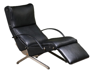 P40 Lounge Chair in Stainless Steel and Black Faux Leather by Osvaldo Borsani for Tecno, Italy, 1950s