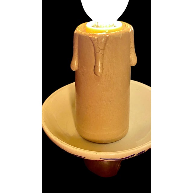 Brown Antique French Carved Walnut and Hand Painted Faience Wall Sconce C 1915 For Sale - Image 8 of 13