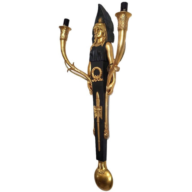 Pair French 19th C Empire Caryatid & Winged Lions Bronze Wall Sconces For Sale - Image 4 of 18