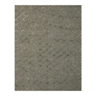 8x10 Gray Hand-Knotted Wool Viscose Latticed Shag Linesist Design Carpet Rug For Sale