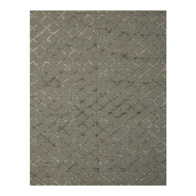 8x10 Gray Hand-Knotted Wool Viscose Latticed Shag Linesist Design Carpet Rug For Sale
