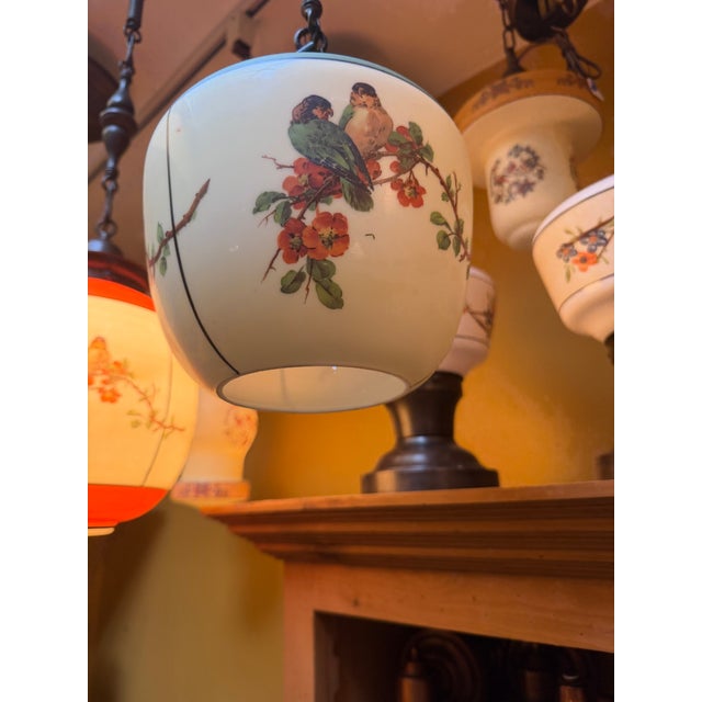 Metal Vintage Bird and Botanicals Hand Painted Pendant Pendant Light For Sale - Image 7 of 7