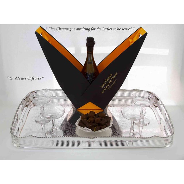 Silver 1990’s New Silver Oblong Gallery Tray, Embossed Chased & Pierced Border For Sale - Image 8 of 13