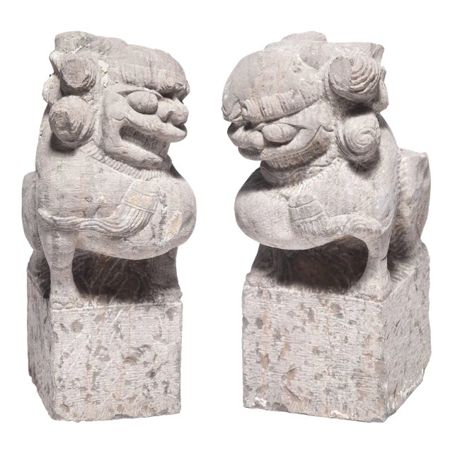 19th Century Chinese Stone Fu Lion Guardians - A Pair For Sale