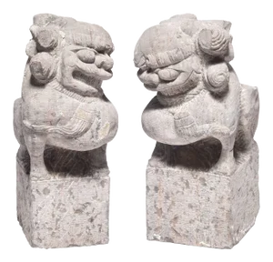 19th Century Chinese Stone Fu Lion Guardians - A Pair