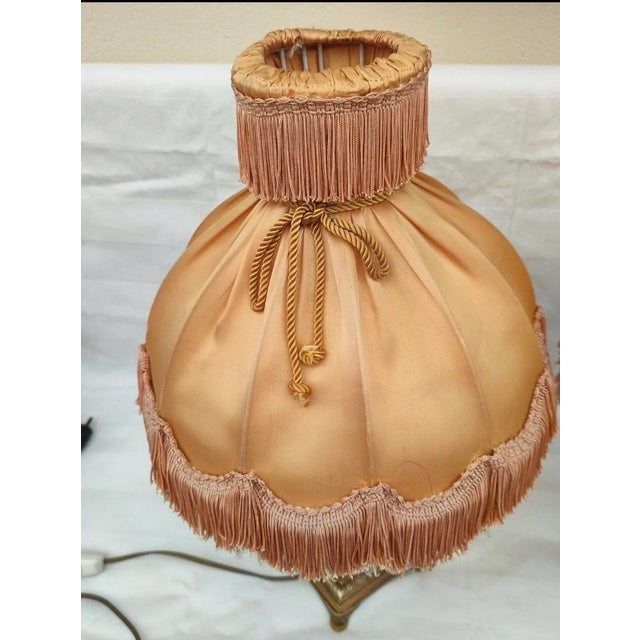 Louis XVI Style Table Lamps in Brass with Fringed Shades, 1970s, Set of 2 For Sale - Image 3 of 12