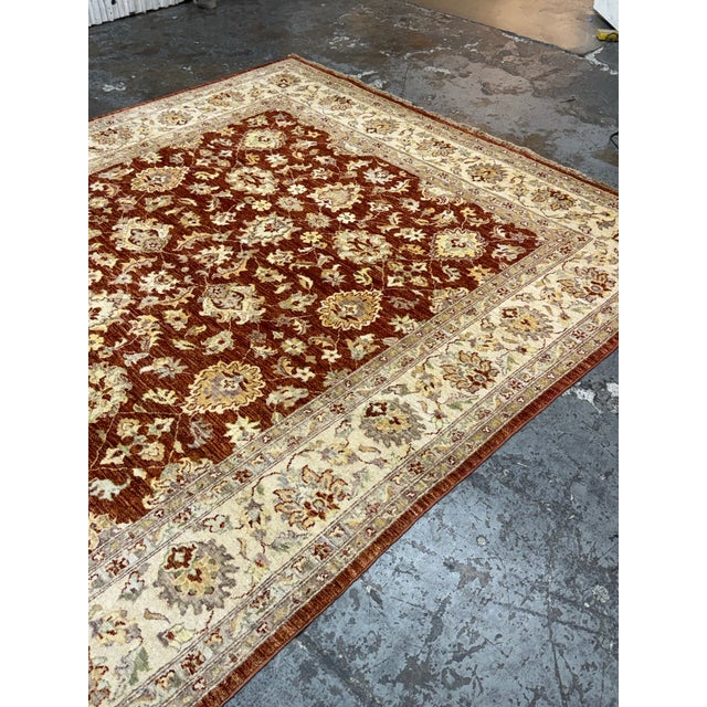 7ft 11in × 9ft 11 in Pak-Veg Hand-Knotted Floral Wool Area Rug For Sale In San Francisco - Image 6 of 12