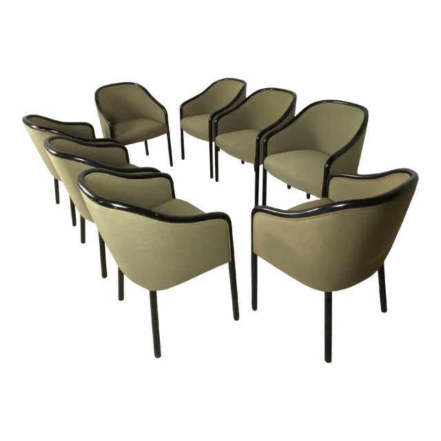 Late 20th Century Ward Bennett Associates Chairs With Khaki Fabric and Wood Frame - Set of 8 For Sale