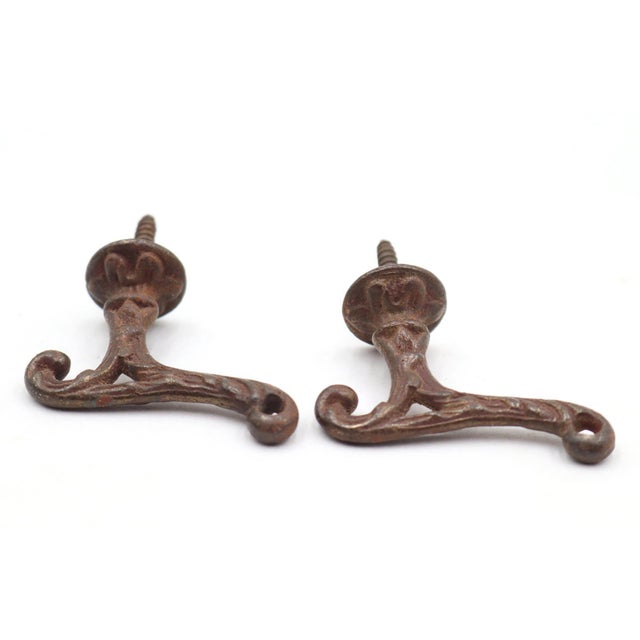 Pair of Antique Art Nouveau Cast Iron Wall Hooks For Sale - Image 4 of 5