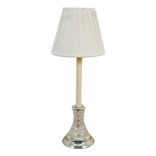 Vintage Hollywood Regency Cut Crystal Candlestick Buffet Table Lamp & Shade For Sale