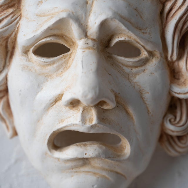 1980s Neoclassical Plaster Tragedy Mask, C. 1980 For Sale - Image 5 of 8