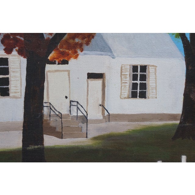 Margaret Skiles White Farmhouse in Autumn Oil Painting on Board 30" For Sale - Image 9 of 13