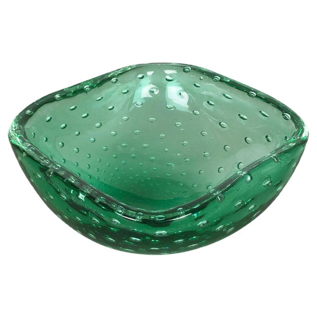Green Murano Glass Bullicante Ashtray, Italy, 1970s For Sale