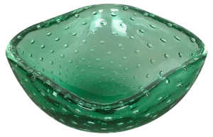 Green Murano Glass Bullicante Bowl or Ashtray, Italy, 1970s