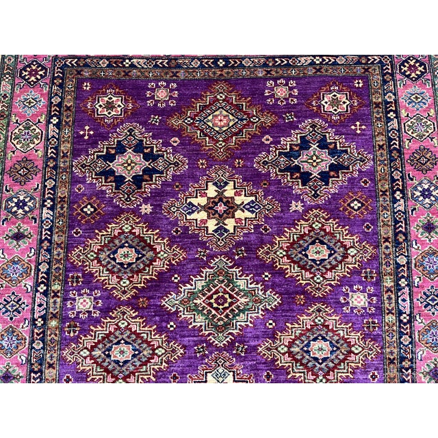 Purple and Pink Kazak Tribal Wool Rug - 5'1" X 6'7" For Sale - Image 4 of 13