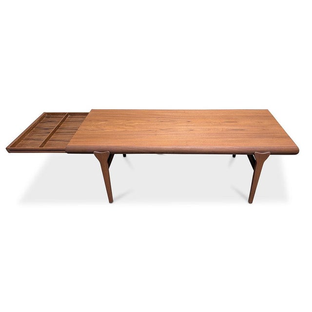 Mid-Century Modern 1950s Attributed to Johannes Andersen Teak Coffee Table w Drawer and Leaf - 112507 For Sale - Image 3 of 6