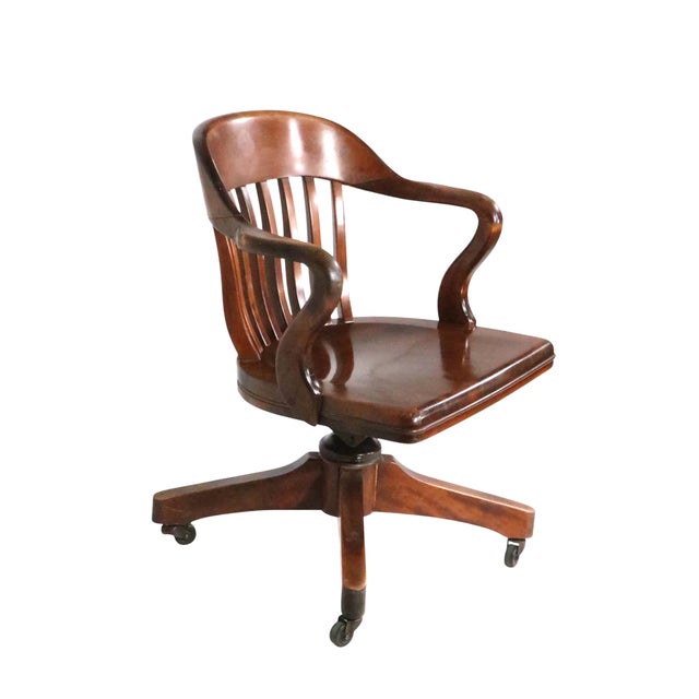 American Early 20th Century Classic Bank of England Jury Style Swivel Tilt Office Desk Chair by Sikes For Sale - Image 3 of 14