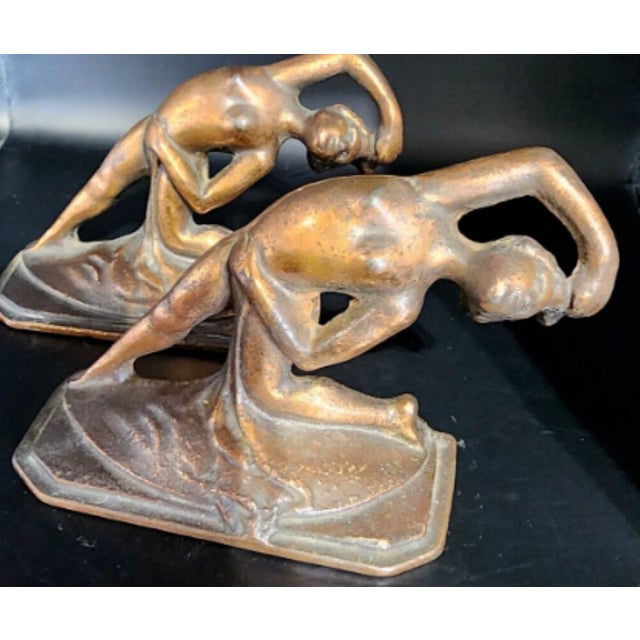 Metal Fantastic and Rare 1920s Cast Iron Art Nouveau Nude Woman Book Ends For Sale - Image 7 of 11